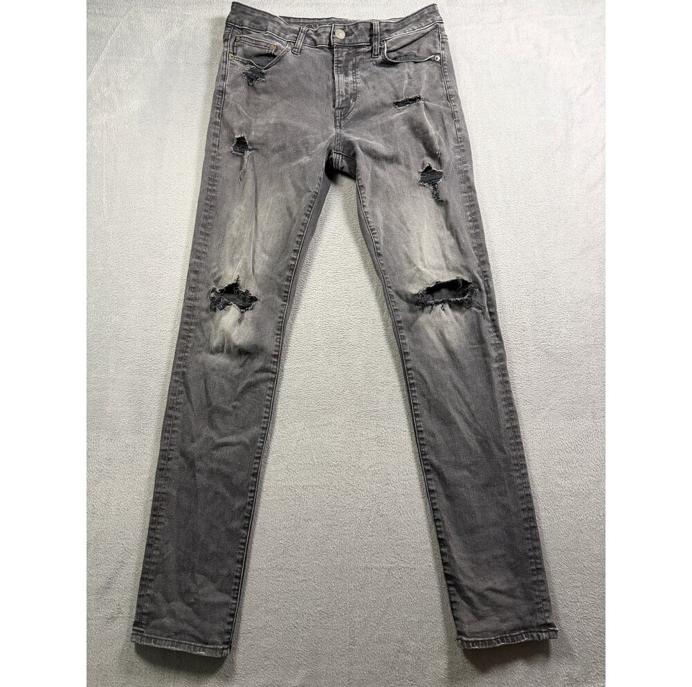 American Eagle Jeans Mens 32x34 Gray Distressed Ripped Next Level Flex Slim